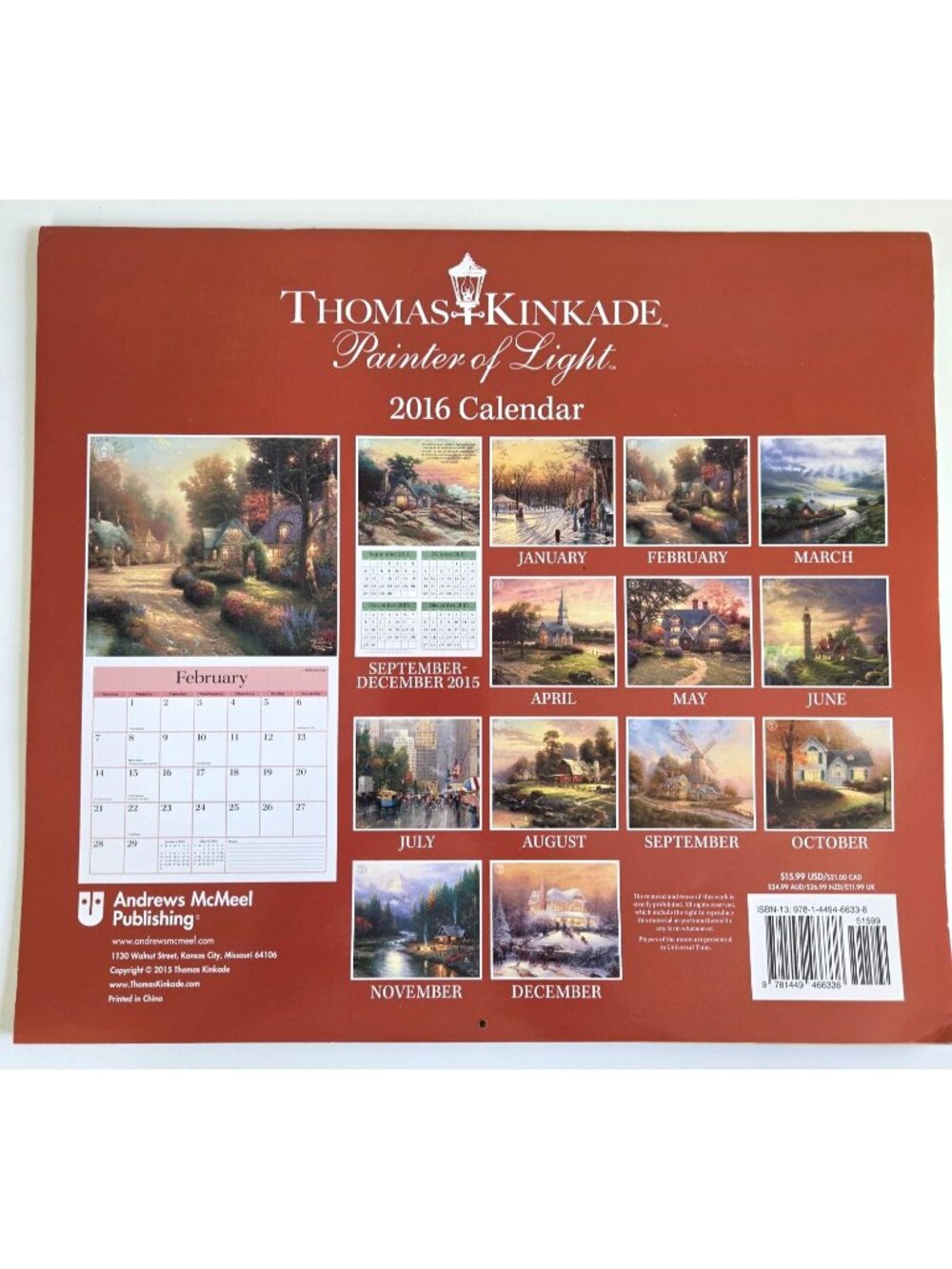 Thomas Kinkade 2016 Painter Of Light Wall Calendar Scenic Artworks Prints Crafts - Picture 2 of 7